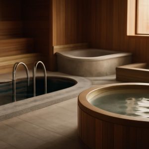 Различные виды бассейнов для сауны в интерьере